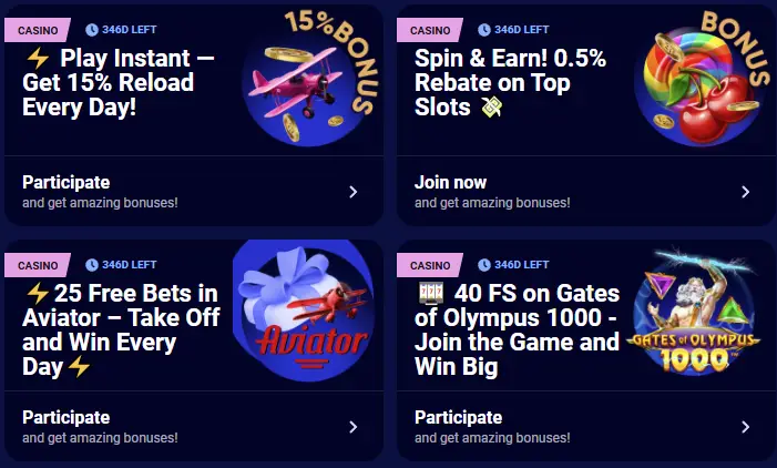 Spinay Casino'daki tüm güncel bonuslar