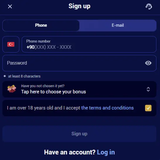 Spinay Casino'da oynamak için yeni bir hesap oluşturun