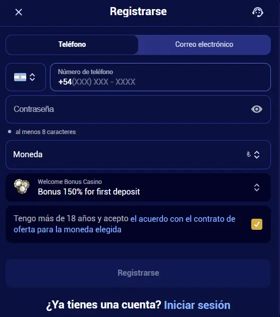 Instrucciones sobre cómo crear una cuenta en Spinay Casino